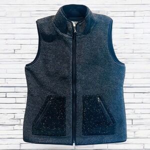 T by Talbots Sherpa Fleece‎ Vest Lined Full Zip Pockets Gray/Blk Fleck  Size M